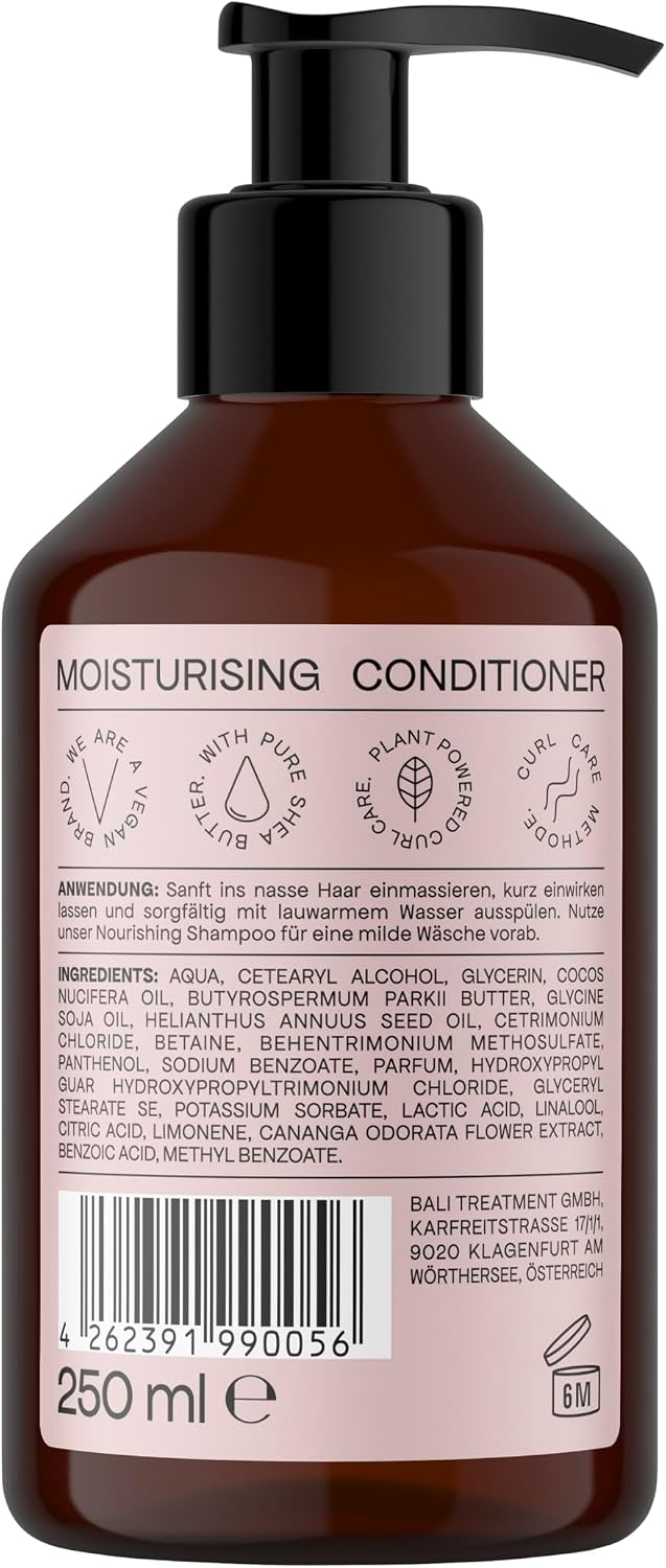 BALI CURLS Moisturising Conditioner – Après-shampoing hydratant au beurre de karité, à l'huile de coco et à l'extrait d'ylang-ylang pour le soin des boucles naturelles – Après-shampoing vegan pour che