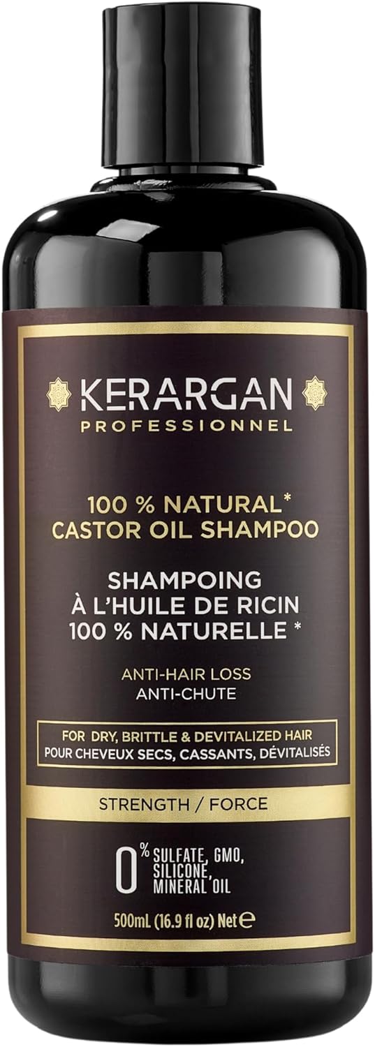 Kerargan - Shampoing Anti-Chute à l'Huile de Ricin - Fortifie & Favorise la Croissance - Cheveux Secs et Cassants - Enrichi en Kératine, Huile d'Argan, Aloe Vera - Sans sulfate, OGM, silicone - 500ml Huile de Ricin 500 ml (Lot de 1)