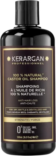 Kerargan - Shampoing Anti-Chute à l'Huile de Ricin - Fortifie & Favorise la Croissance - Cheveux Secs et Cassants - Enrichi en Kératine, Huile d'Argan, Aloe Vera - Sans sulfate, OGM, silicone - 500ml Huile de Ricin 500 ml (Lot de 1)