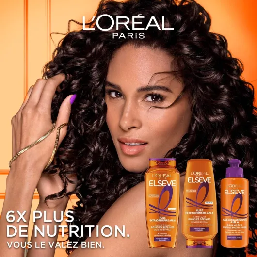 L'Oréal Paris - Routine Nutrition Cheveux Bouclés et Très Secs - Boucles Nourries - Enrichie en Huile d'Amla - 3 Produits - Shampooing, Démêlant, Soin-Crème Définissant - Elsève Huile Extraordinaire