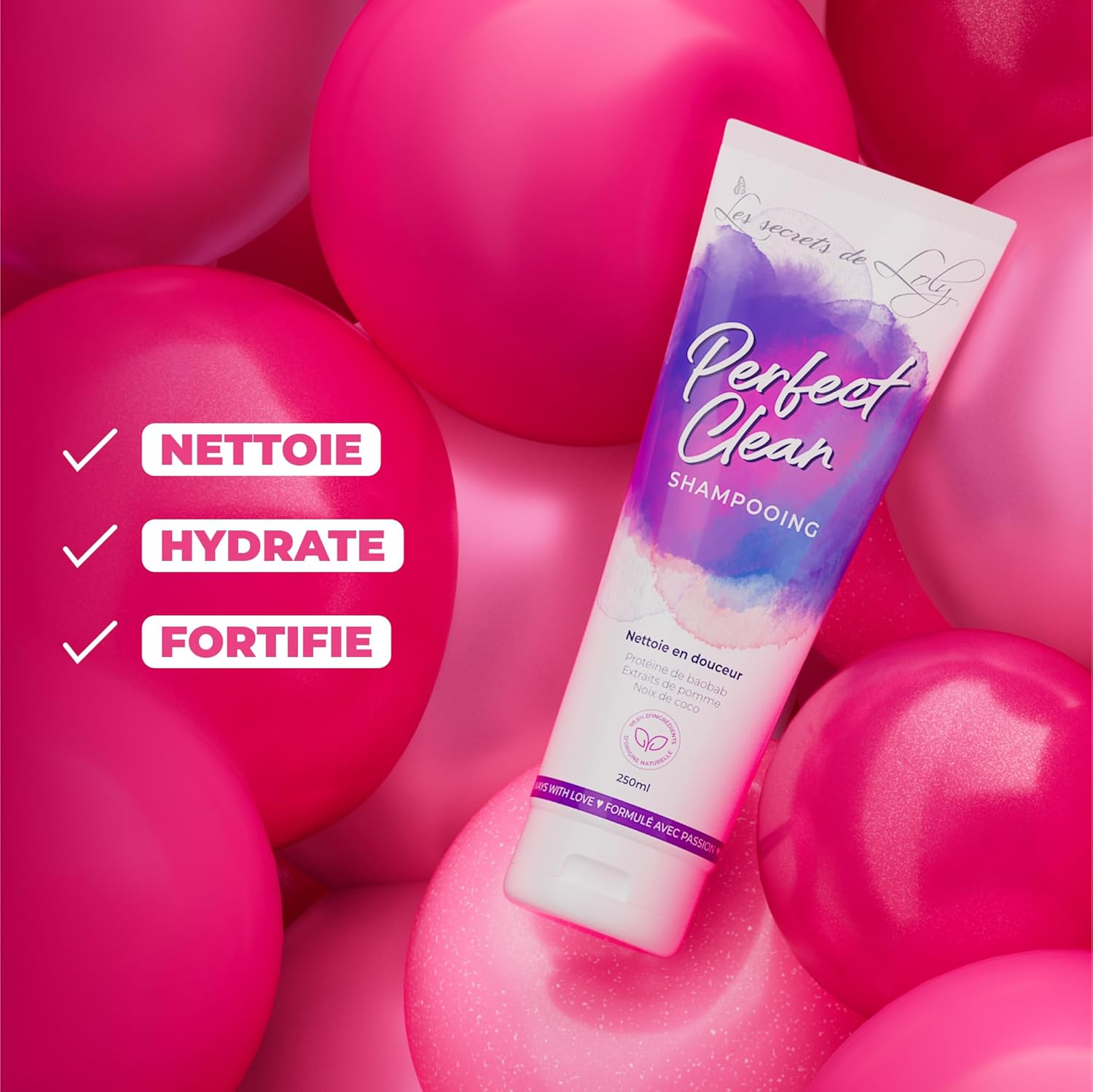 Perfect Clean – Shampooing sans sulfate Hydratant & fortifiant – Cheveux ondulés, bouclés, frisés et crépus – 96% ingrédients d'origine naturelle – 250 ml