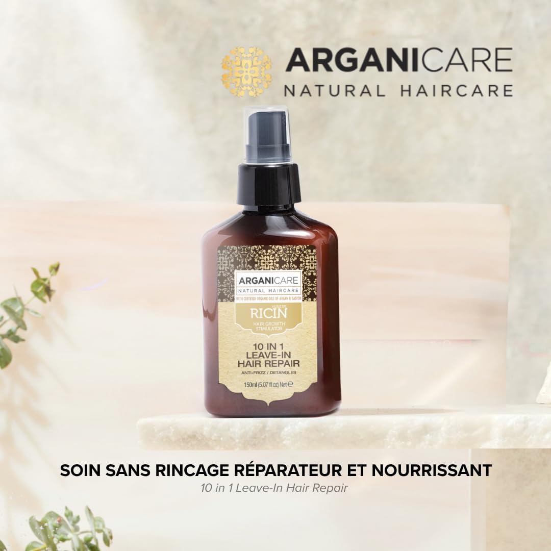 Spray Réparateur 10-en-1 à l'Huile de Ricin - Spray Démêlant Sans Rinçage - Soin pour Cheveux - 250 ml