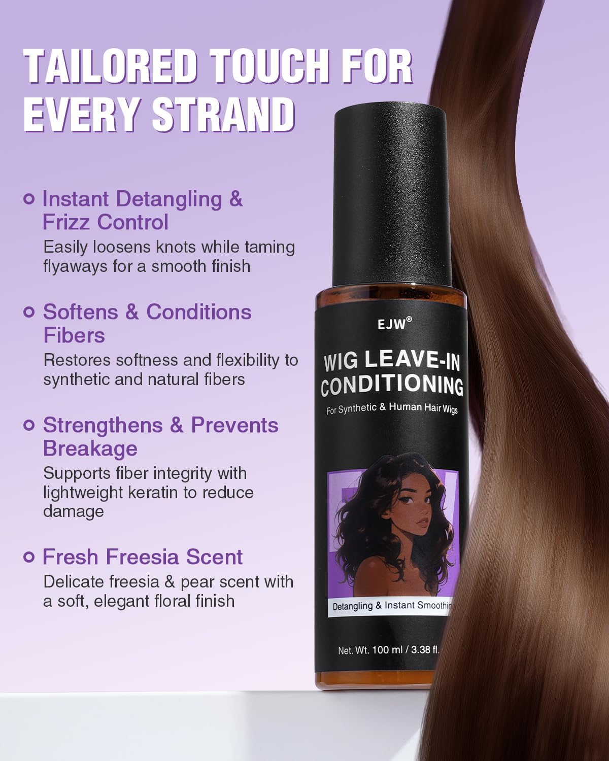 Spray Soin Sans Rinçage pour Perruques – Démêlant & Anti-Frisottis pour Perruques Synthétiques et Naturelles – Avec Huile de Jojoba – Sans Rinçage, Douceur Instantanée, 100ml floral