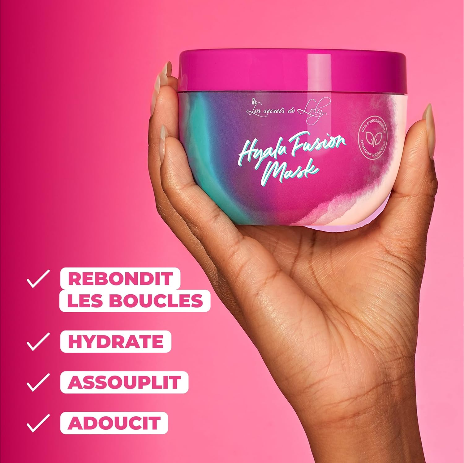 Hyalu Fusion Mask – Masque activateur de boucles Hydratation intense – Cheveux multi-texturés ondulés, bouclés, frisés, crépus – Curl Bounce Complex + acide hyaluronique – 300 ml