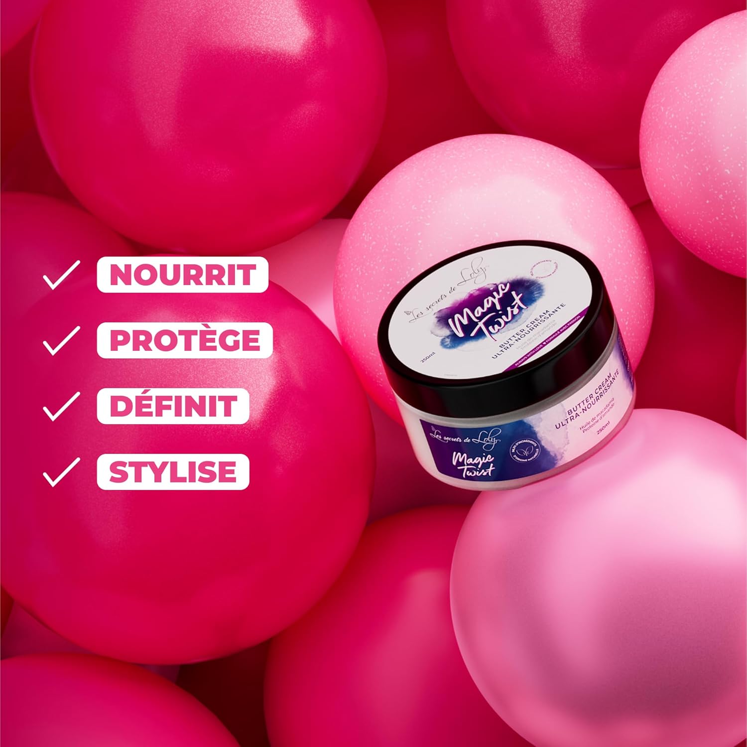 Magic Twist – Crème coiffante sans rinçage Ultra nourrissante – Cheveux très secs, bouclés, frisés et crépus – Beurre cream – 250 ml