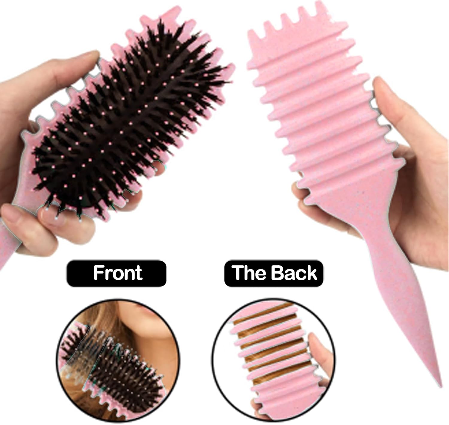Brosse à boucler, brosse coiffante pour cheveux bouclés d'hommes et de femmes pour fixer et modeler les boucles, réduire les mèches rebelles et la séparation des boucles (Rose, 28cm) Rose 28cm