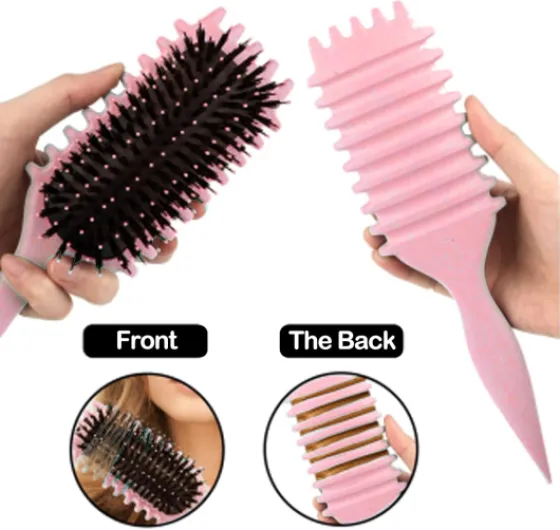 Brosse à boucler, brosse coiffante pour cheveux bouclés d'hommes et de femmes pour fixer et modeler les boucles, réduire les mèches rebelles et la séparation des boucles (Rose, 28cm) Rose 28cm