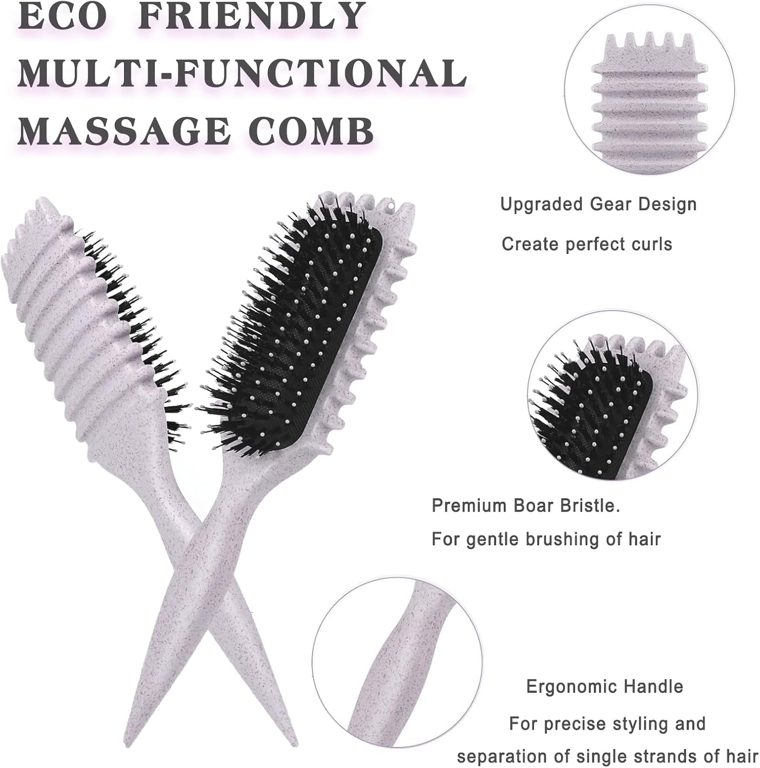 Brosse Cheveux Bouclés - Brosse Boucle Bouclés Améliorer Le Rebondissement - Brosses Boucles Cheveux Détangler Les Cheveux Ondulés/Bouclés, Réduire Les Frizz (#Couleur beige, Stripes) Beige Stripes