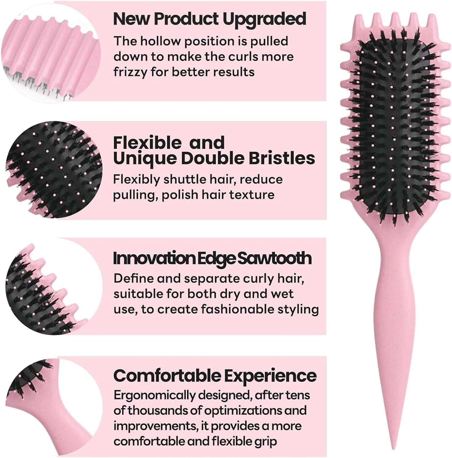 Brosse de définition des boucles, brosse de coiffage en poils de sanglier pour cheveux bouclés, démêler et améliorer les boucles pour les femmes et les hommes, minimisant la traction (#2, 135 g) #2 135g