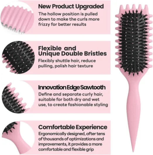 Brosse de définition des boucles, brosse de coiffage en poils de sanglier pour cheveux bouclés, démêler et améliorer les boucles pour les femmes et les hommes, minimisant la traction (#2, 135 g) #2 135g