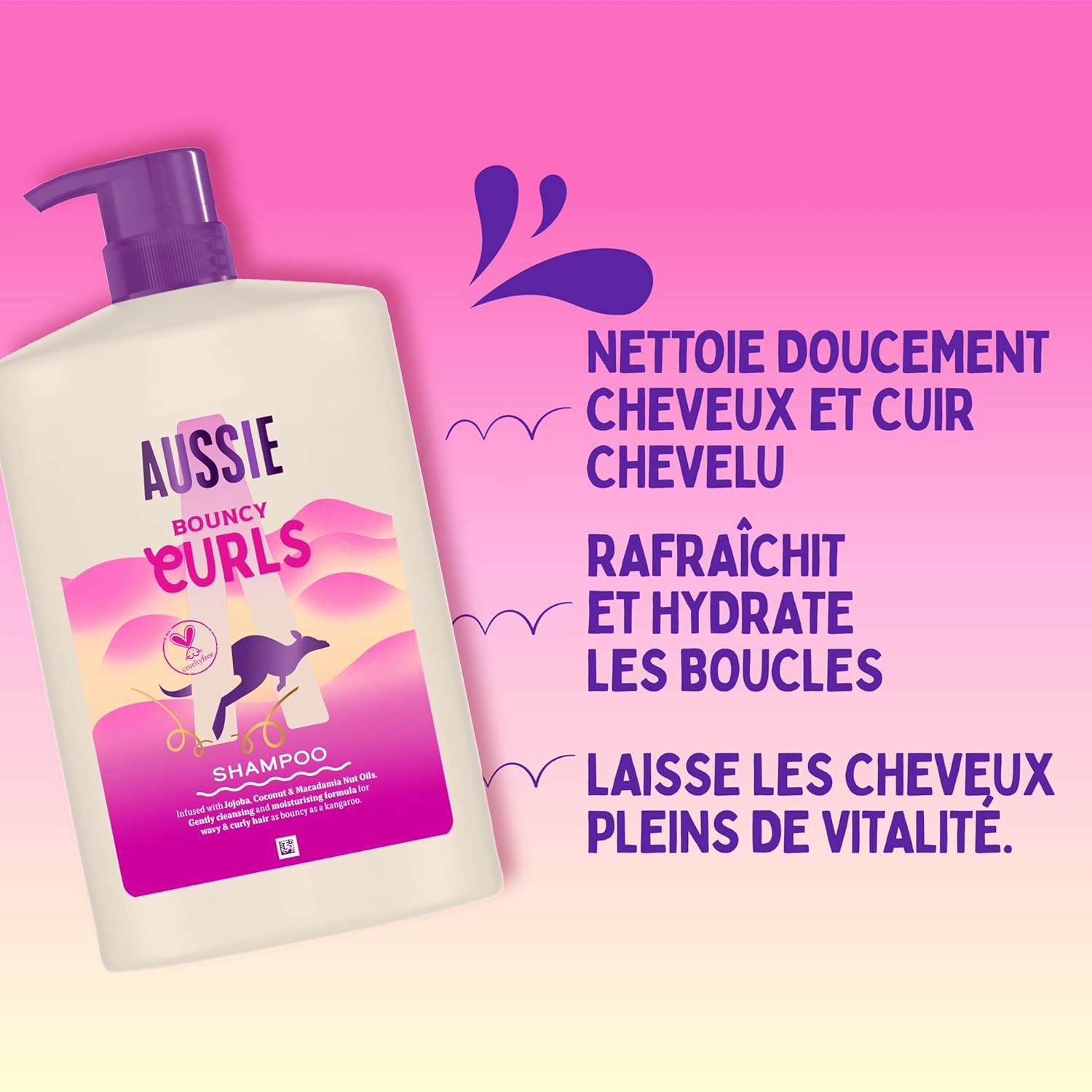 Bouncy Curls Shampooing 1000ml, Nettoie Doucement et Hydrate les Cheveux Bouclés et Ondulés, Infusé d'Huiles de Jojoba, Coco et Macadamia, Sans Silicone, Végane et Non-Testé sur les Animaux