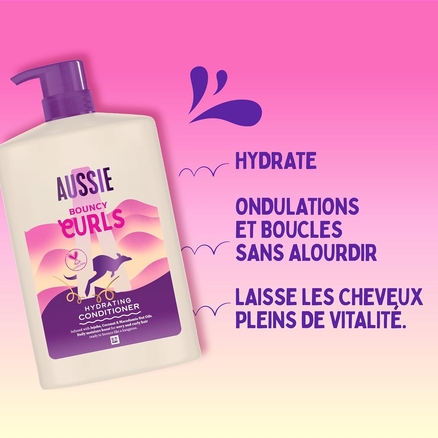 Bouncy Curls Après-Shampoing Hydratant 1000ml, Boost d'Hydratation pour Cheveux Bouclés