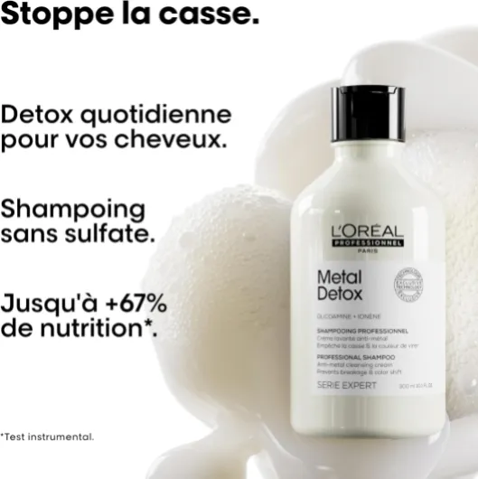 L'OREAL PROFESSIONNEL - Crème Lavante Metal Detox - Shampoing Anti-Casse & Anti-Metal - +67% de Nutrition - Empêche La Couleur de Virer - Sans Sulfate - Cheveux Secs, Abîmés & Cassants - 300 ml