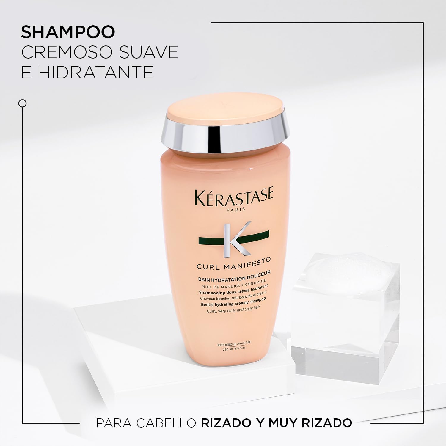 KERASTASE Curl Manifesto - Shampoing Cheveux Bouclés, Frisés & Crépus - Bain Hydratation Douceur - Nettoie & Élimine Les Impuretés - Hydratation & Définition Des Boucles -Sans Sulfate - 250 ml 250 ml (Lot de 1)