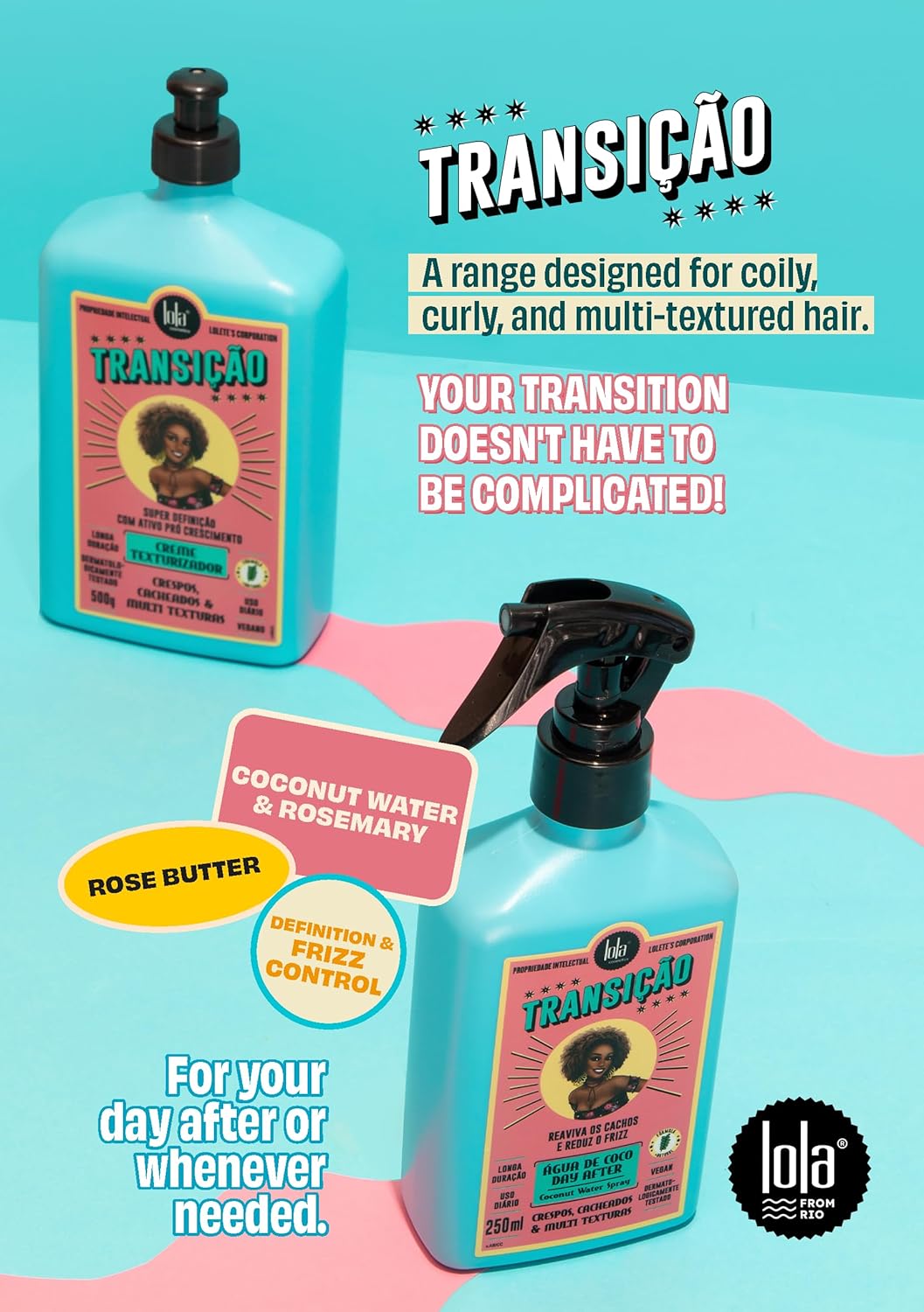 Lola Cosmetics - Crème Coiffante "Transicão" - Définit les Boucles - Hydratation Profonde - Fini Non Collant - Formule Naturelle - Pour Cheveux Crépus, Ondulés, Bouclés - 500 ml