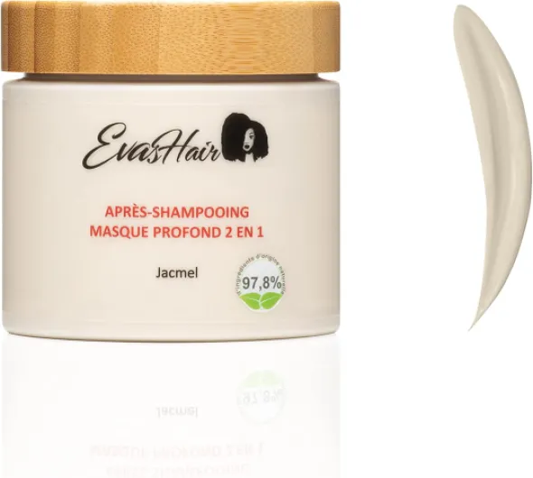 Jacmel - Après-Shampooing Masque Profond 2 en 1 - Hydratation, Anti-Chute, Souplesse & Éclat - Cheveux Crépus, Frisés, Bouclés - 97,8% d'Origine Naturelle - Fabriqué en France (500 ml)