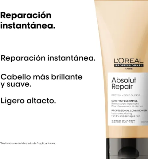 L'Oréal Professionnel, Après-Shampoing Réparateur Instantané, Cheveux Secs & Abîmés, Nourrit Intensément la Fibre, Répare & Renforce les Zones Fragilisées, Absolut Repair, Serie Expert, 300ml