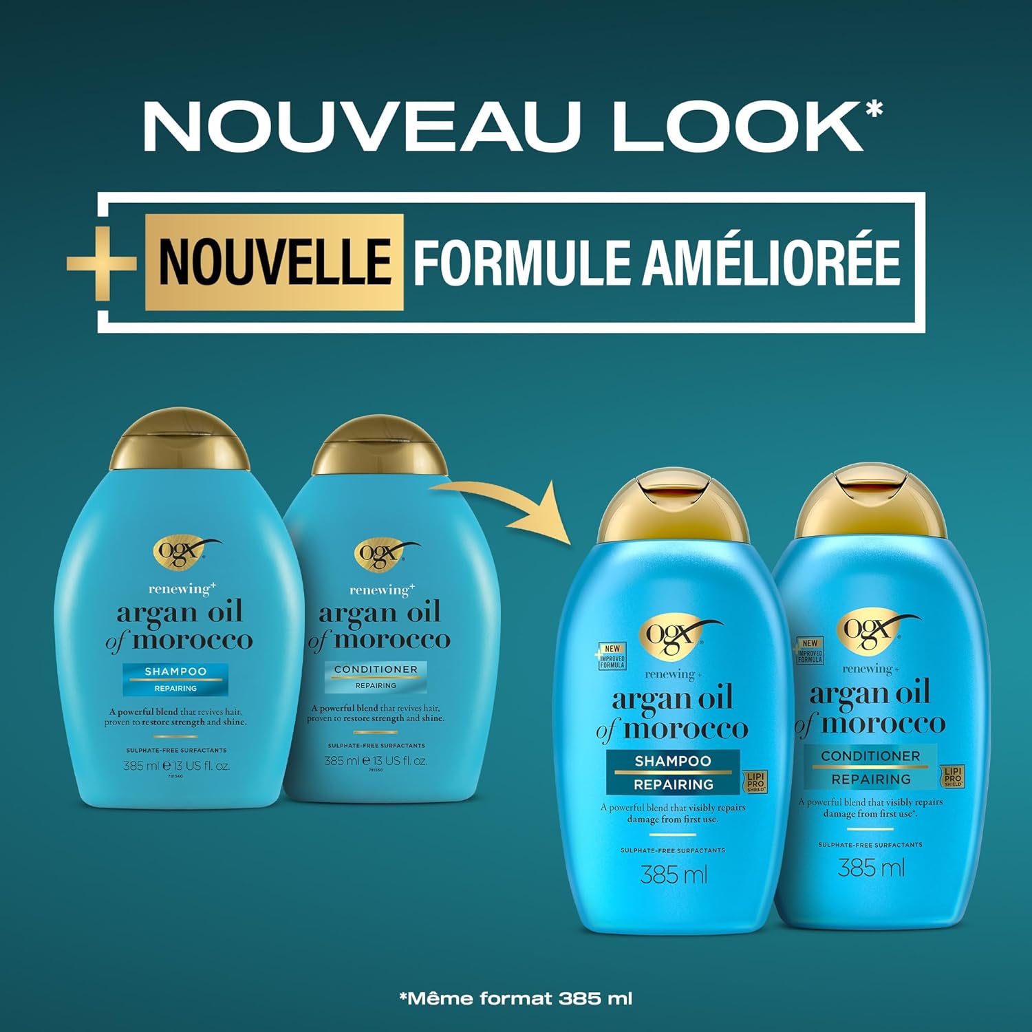 Shampooing Réparateur Huile d'Argan du Maroc (flacon de 385 ml) – Soin capillaire pour cheveux secs et abîmés – Shampoing sans sulfate 385 ml (Lot de 1)