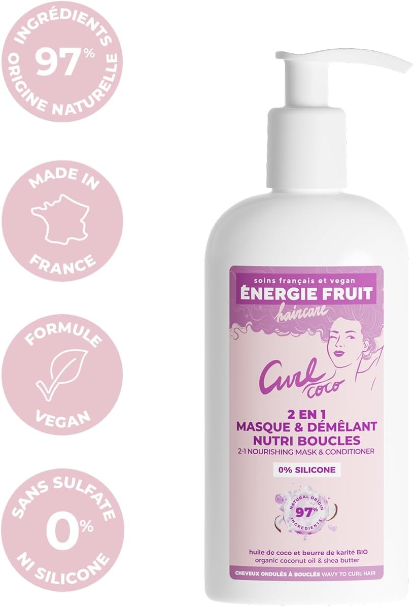 Coco Curl - Masque Après-shampoing Nourrissant Définition Boucles - Cheveux ondulés à bouclés - Huile de coco BIO & Beurre de Karité - 97% Origine Naturelle - 300ML Masque nutrition coco 300 ml (Lot de 1)