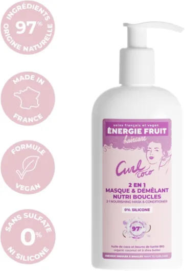 Coco Curl - Masque Après-shampoing Nourrissant Définition Boucles - Cheveux ondulés à bouclés - Huile de coco BIO & Beurre de Karité - 97% Origine Naturelle - 300ML Masque nutrition coco 300 ml (Lot de 1)